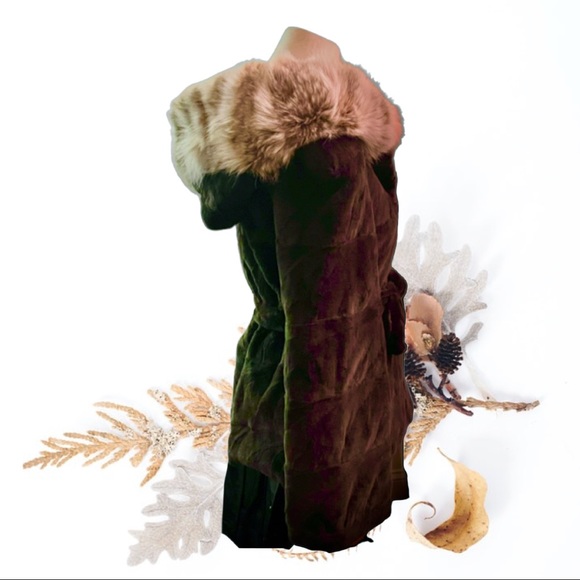 Brown Sheared Textured Mink Coat Jacket Canadian Lynx Fur Hood Belted Appraised - Picture 2 of 8